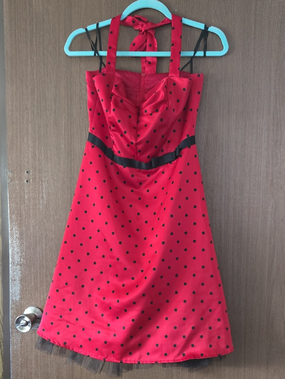 Jodi Kristopher Red Polka Dot Halter Midi Dress